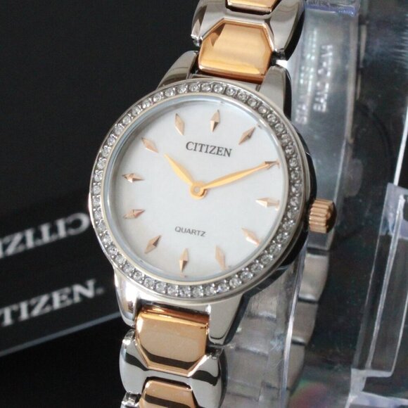 Citizen Women's Quartz Watch Crystal Bezel Mother Of Pearl Dial 24mm - Picture 7 of 11